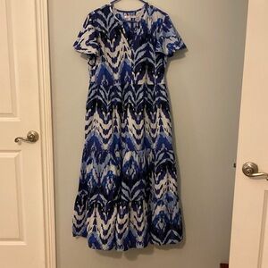 Chicos tiered dress. Shades of blue and white. 100% cotton size 10